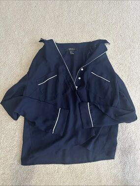 Forever 21 Navy Blouse with White Contrast Trim